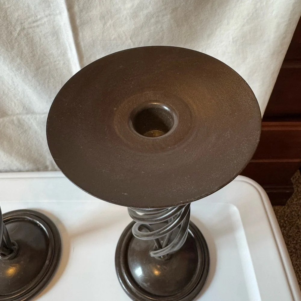 Elegant Brown Spiral Candle Holders set of (2)